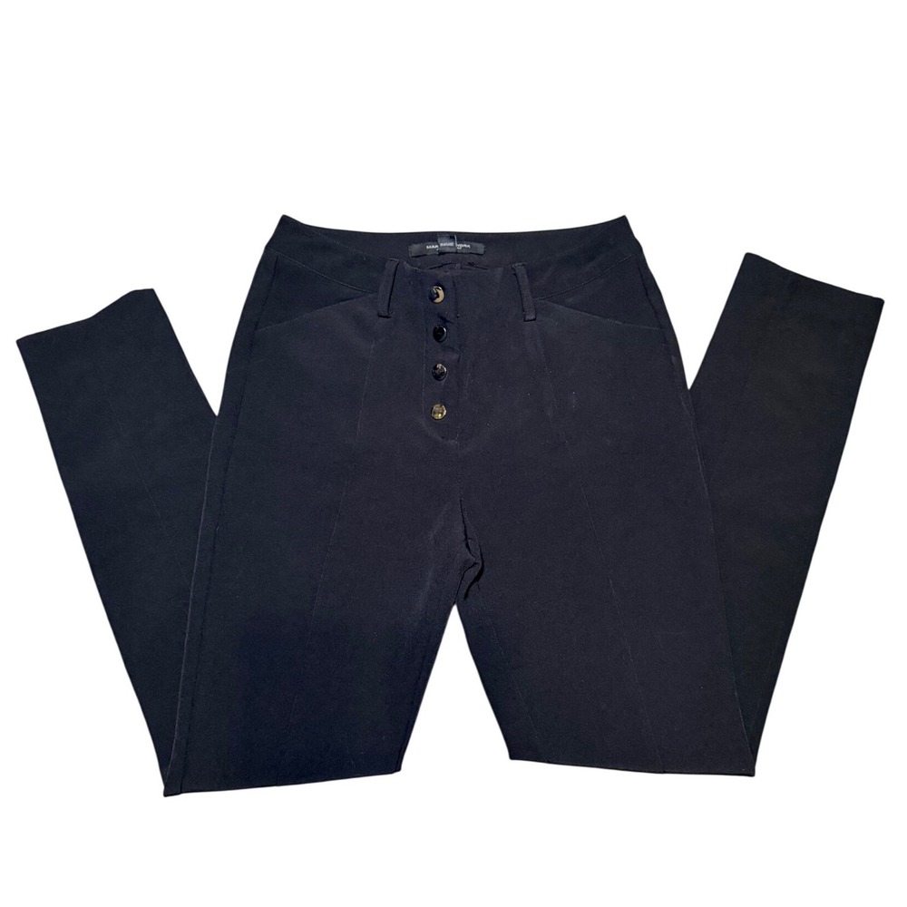 Black High Waist Work Pants Snap Front Slim Straight Office Size 4